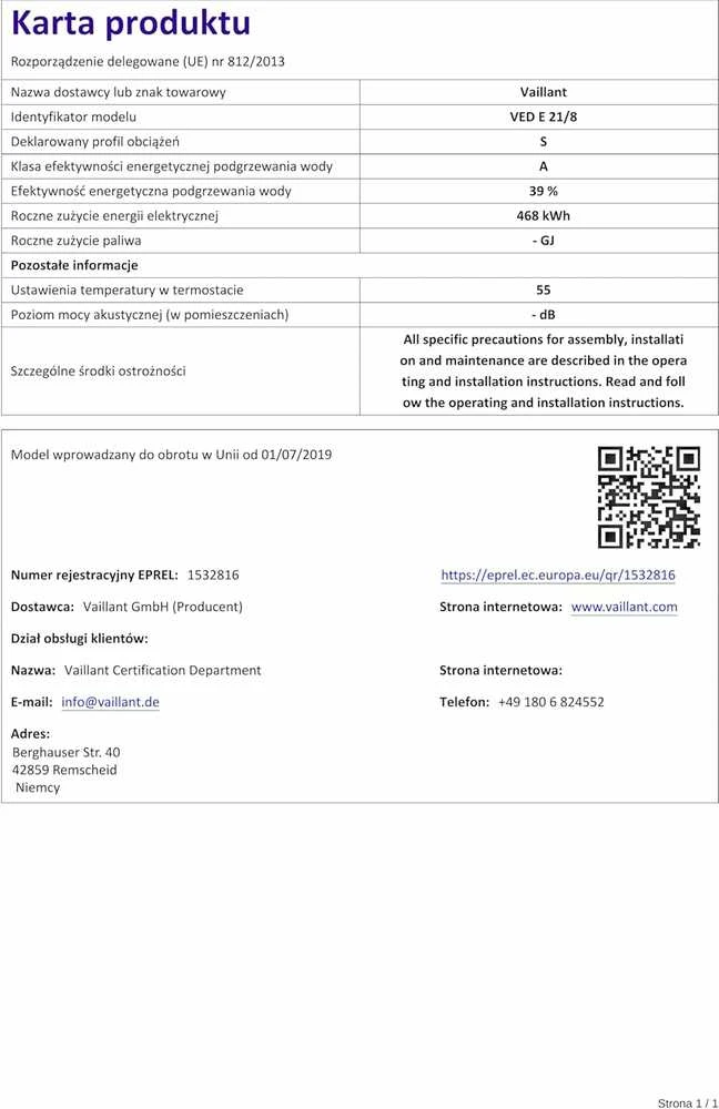 Vaillant elektrinis vandens šildytuvas 21 kW IP25, 400 V, Ved E 21/8