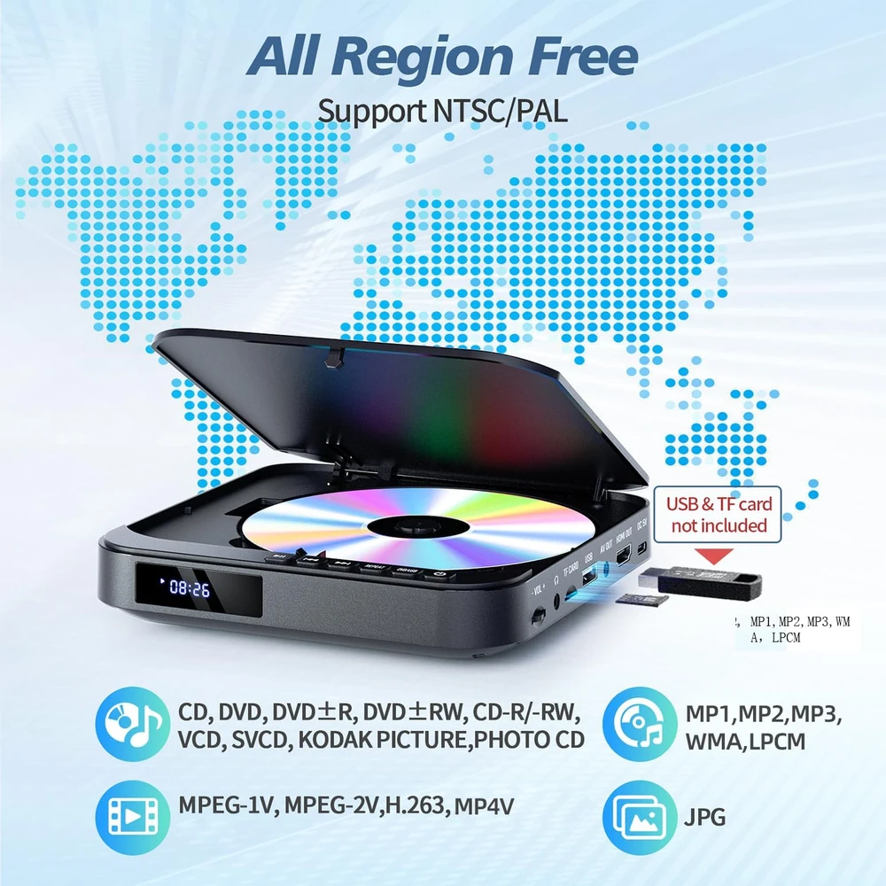 Vaizdo grotuvas Desobry mini DVD grotuvas televizoriui su HDMI, USB/TF, 1080p, MD115B