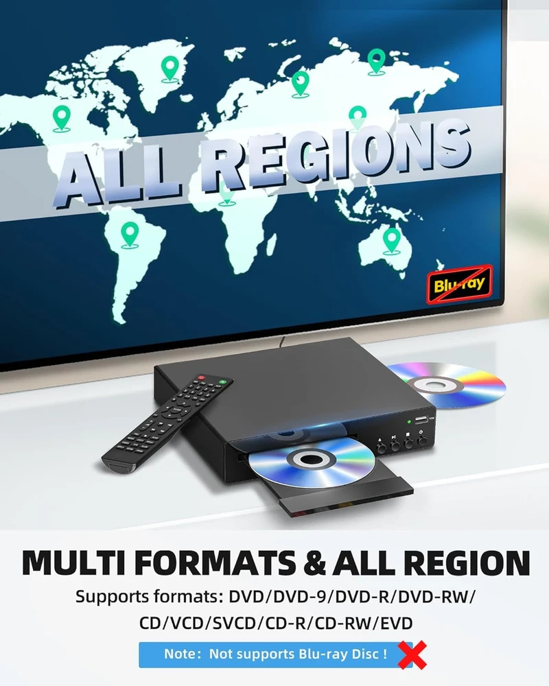 Vaizdo grotuvas GAONAWAY DVD grotuvas su HDMI ir USB, 1080p, visų regionų, RM