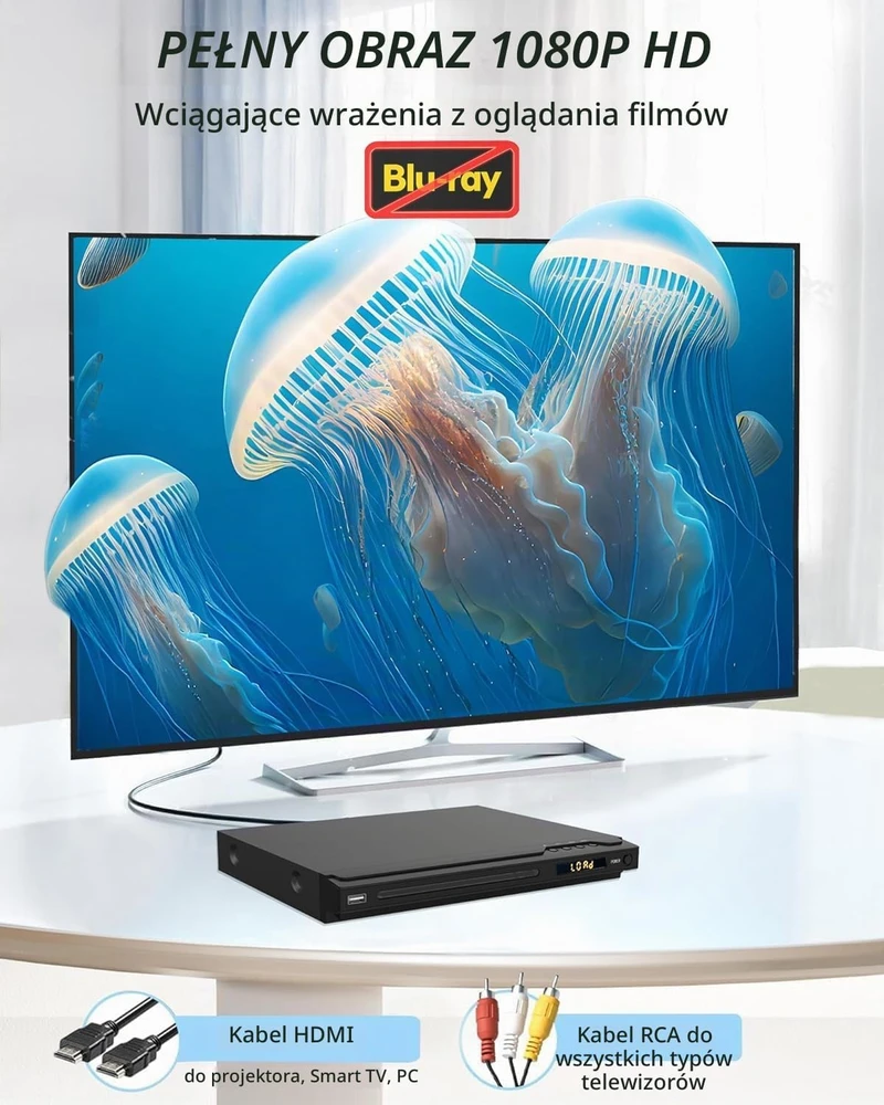Vaizdo grotuvas GAONAWAY DVD grotuvas su HDMI, USB, 1080p ir kelių regionų palaikymu GA-EDVD-UFE