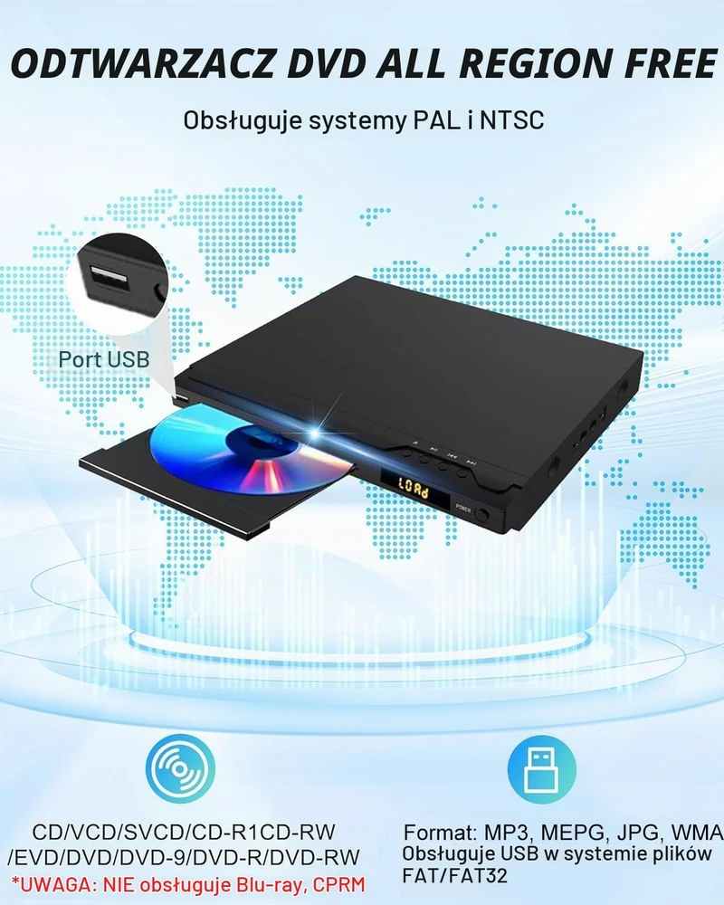 Vaizdo grotuvas GAONAWAY DVD grotuvas su HDMI, USB, 1080p ir kelių regionų palaikymu GA-EDVD-UFE