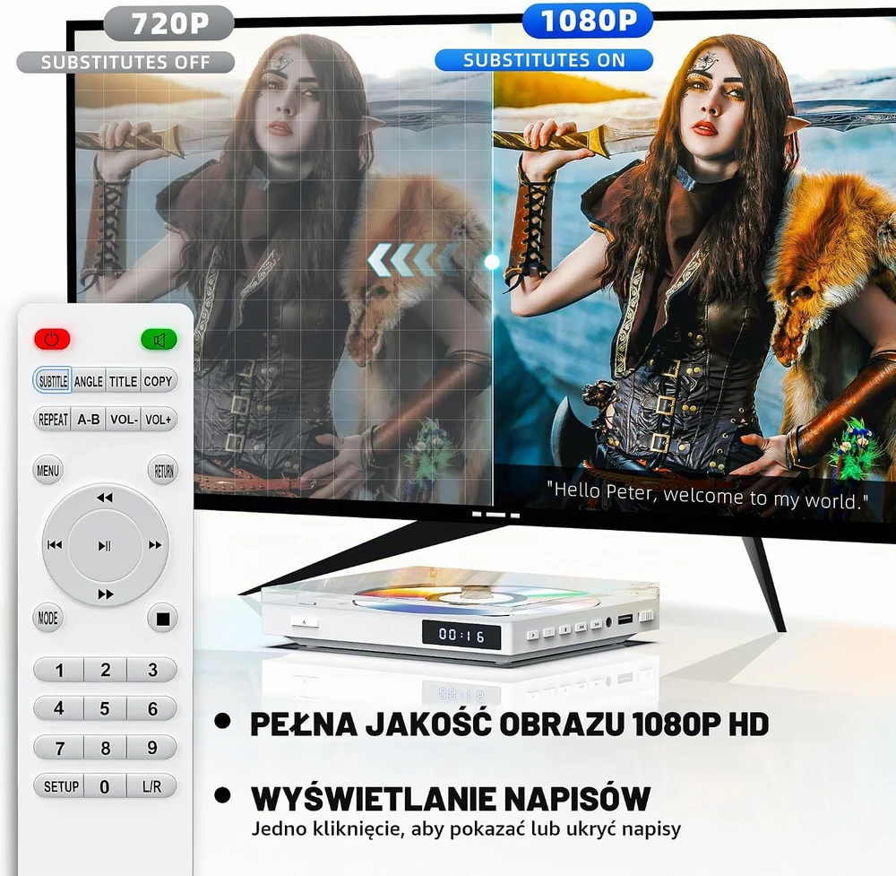 Vaizdo grotuvas MAITE mini DVD grotuvas televizoriui su HDMI ir RCA, 1080p, visų regionų GI-QT9E-ZDU6