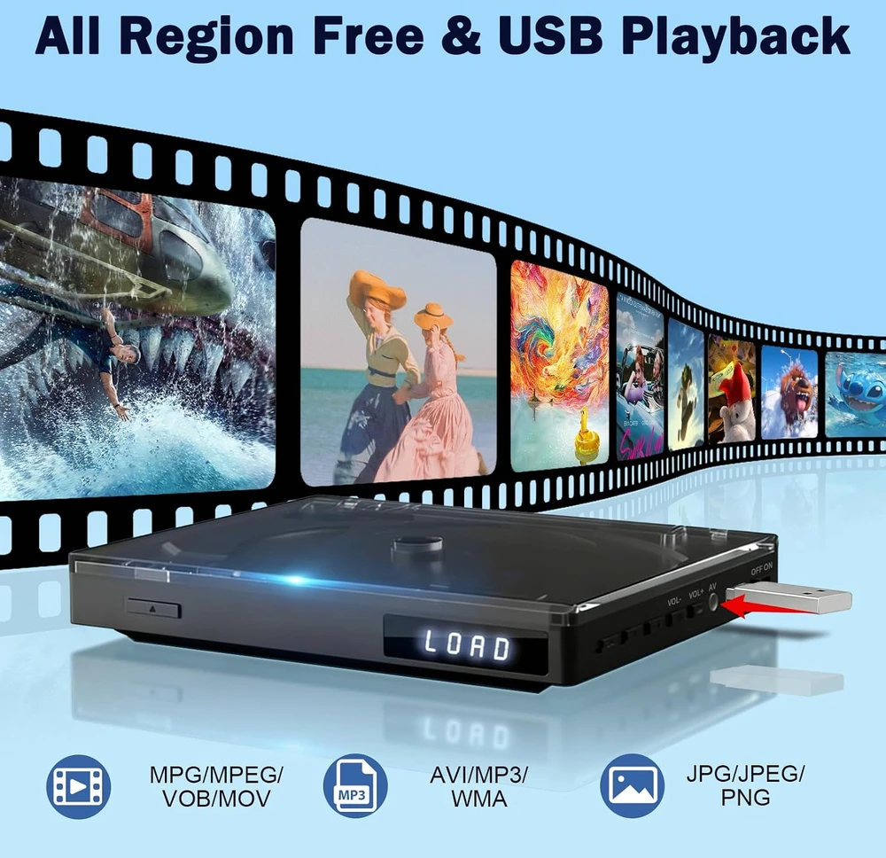 Vaizdo grotuvas MAITE mini DVD grotuvas su HDMI, 1080p raiška ir USB, MT-EUXTP-WEP BLK