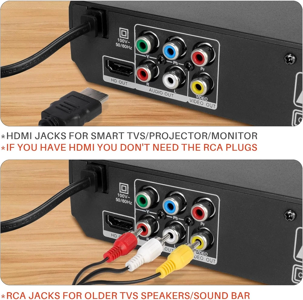 Vaizdo grotuvas OKYUK DVD grotuvas be regioninių apribojimų su HDMI, RCA ir 1080p raiška