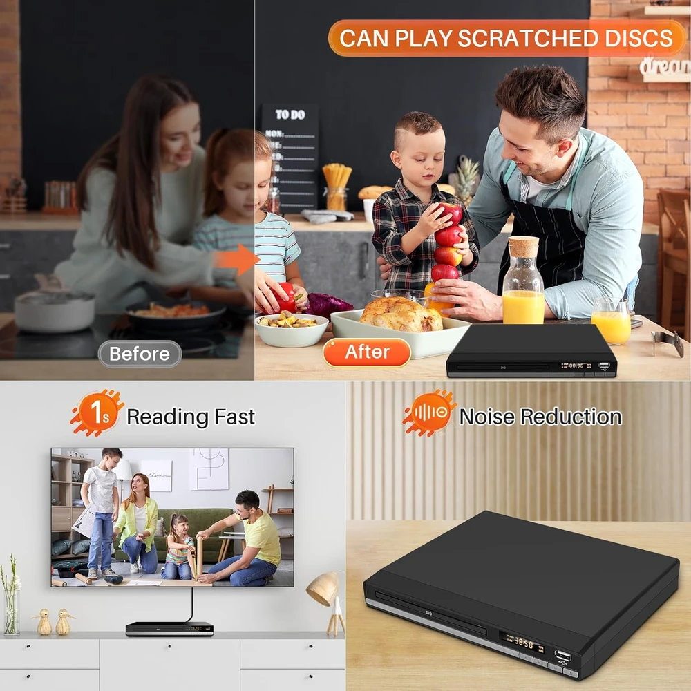 Vaizdo grotuvas OKYUK DVD grotuvas be regioninių apribojimų su HDMI, RCA ir 1080p raiška