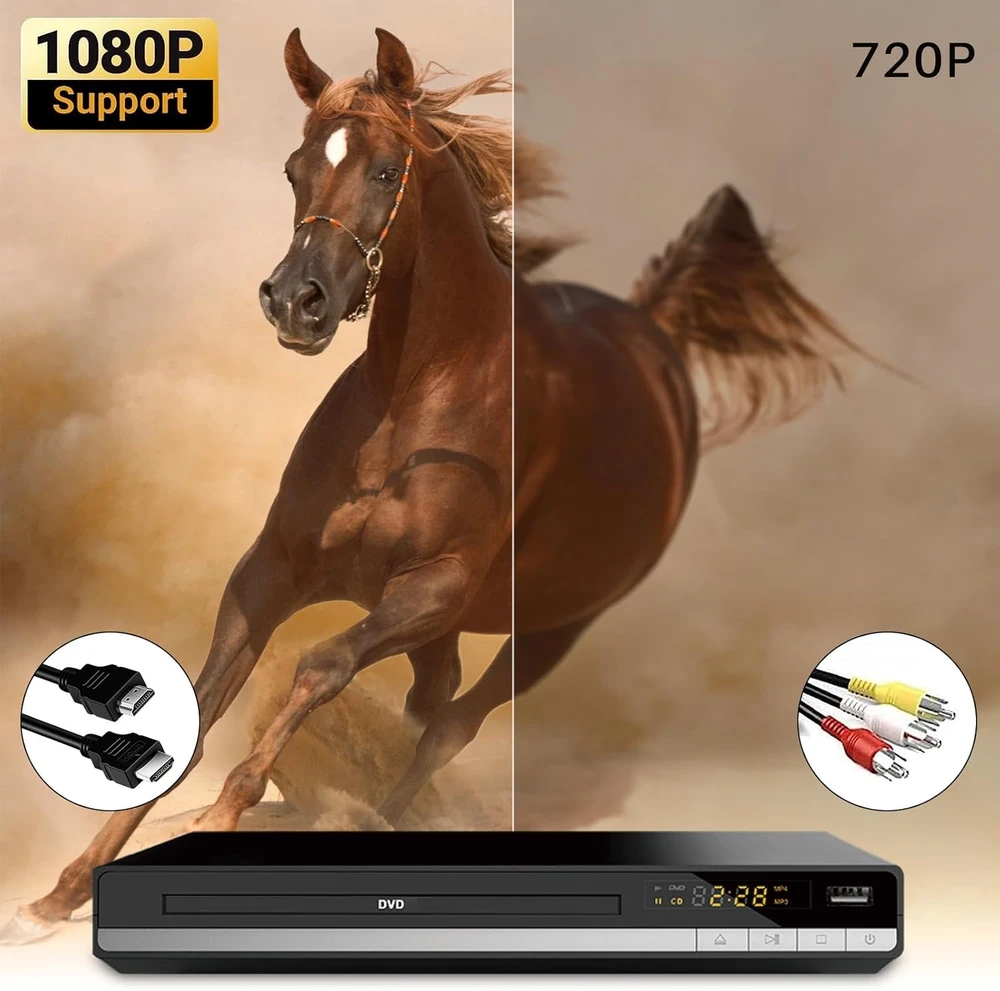 Vaizdo grotuvas OKYUK DVD grotuvas be regioninių apribojimų su HDMI, RCA ir 1080p raiška