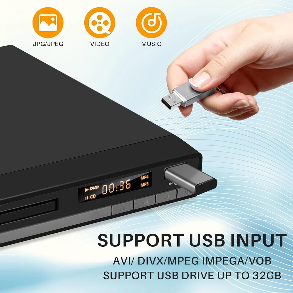 Vaizdo grotuvas OKYUK DVD grotuvas be regioninių apribojimų su HDMI, RCA ir 1080p raiška