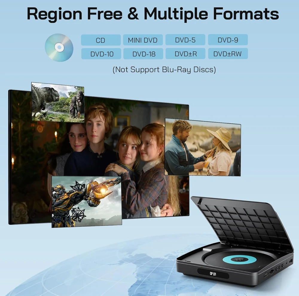 Vaizdo grotuvas WOLFANG DVD grotuvas su HDMI 1080p, USB ir kelių regionų palaikymu WDV03