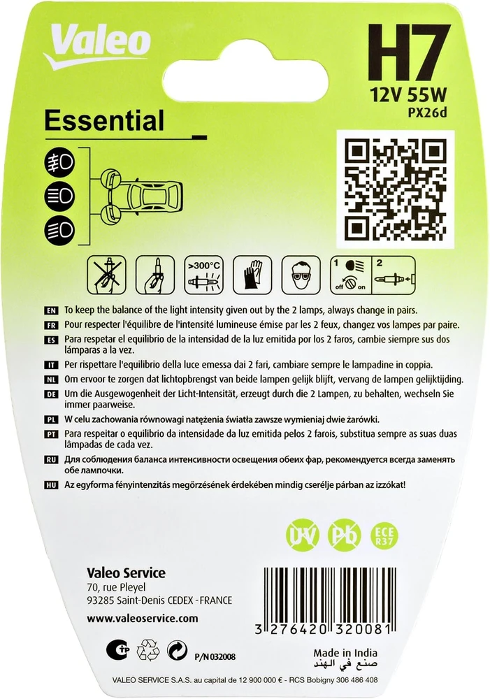 Valeo halogeninė automobilio lemputė H7 55 W Essential 32008