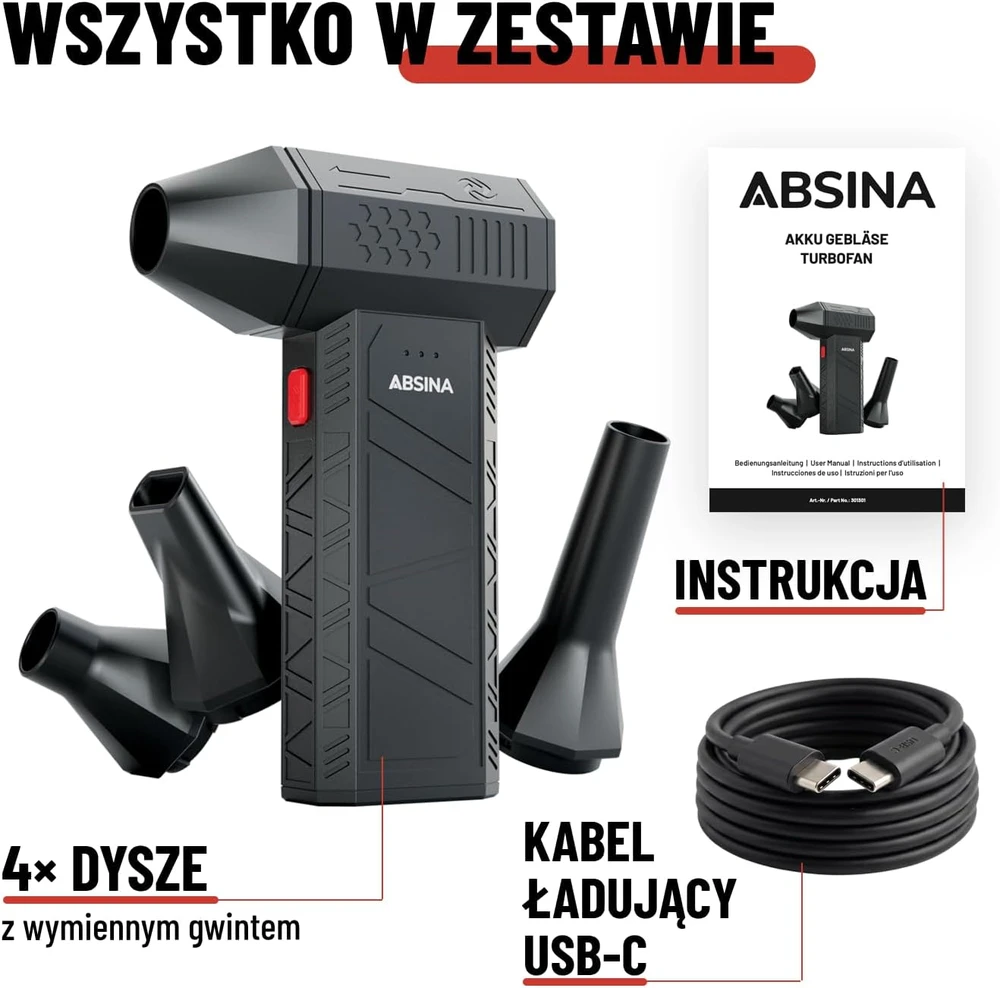 Valiklis ABSINA akumuliatorinis oro pūstuvas kompiuterio valymui 120 W, 110 000 aps./min., 301301