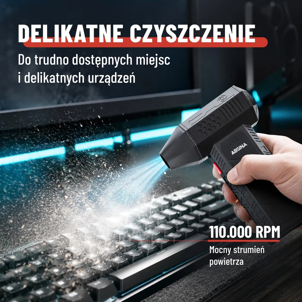Valiklis ABSINA akumuliatorinis oro pūstuvas kompiuterio valymui 120 W, 110 000 aps./min., 301301