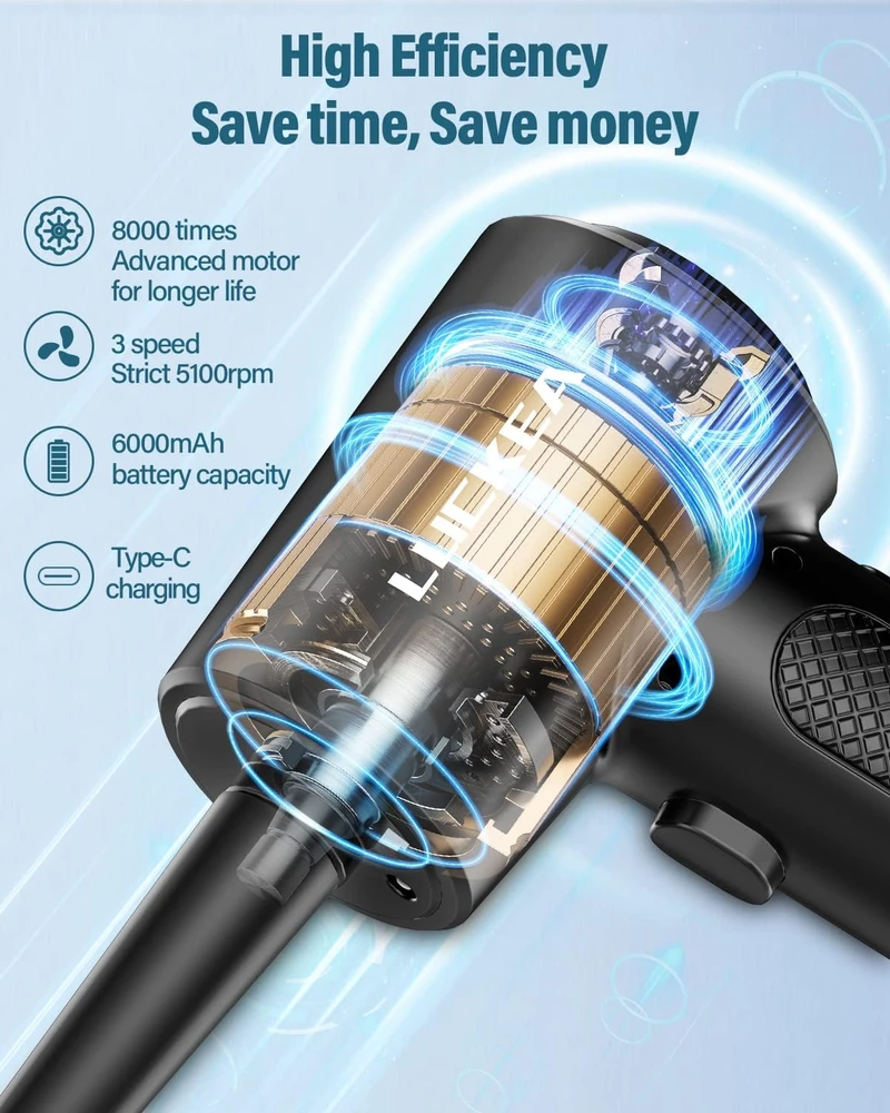 Valiklis LUCKEA belaidis elektrinis oro pūstuvas elektronikai, 6000 mAh, 3 greičiai, C4915-7