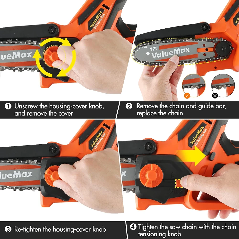 ValueMax akumuliatorinis mini grandininis pjūklas 12 V su 10 cm pjovimo juosta V126026AU