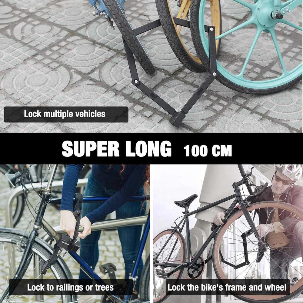ValueMax sulankstomas dviračio užraktas, 100 cm, plieno, su 2 raktais ir laikikliu
