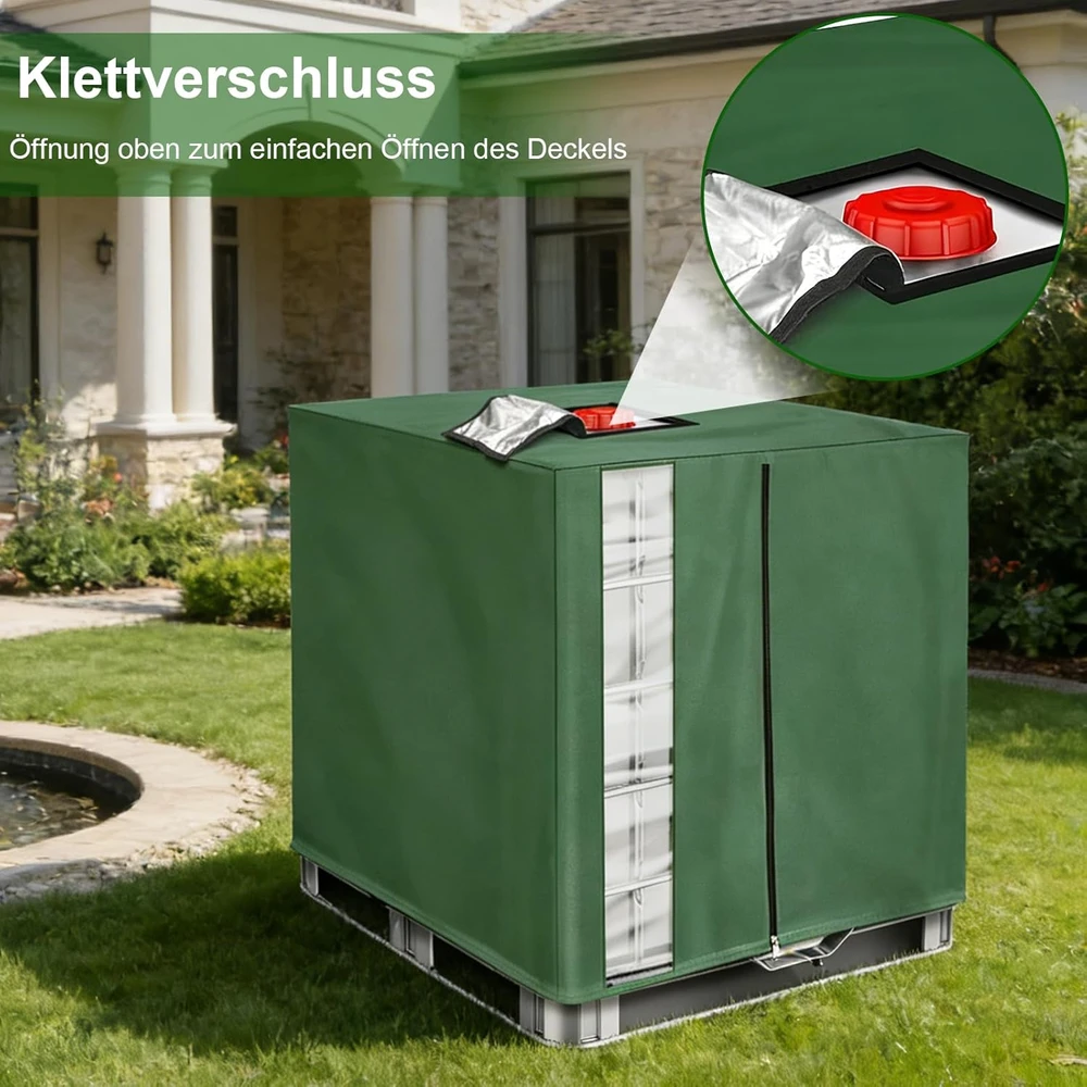 Vandens talpos IBC dėklas 420D Oxford su UV apsauga ir langeliu, 1000 l, žalias, 120 x 100 x 116 cm
