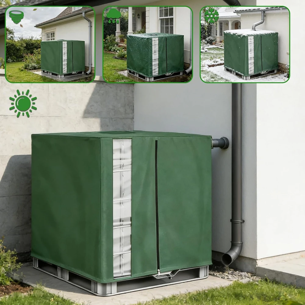 Vandens talpos IBC dėklas 420D Oxford su UV apsauga ir langeliu, 1000 l, žalias, 120 x 100 x 116 cm