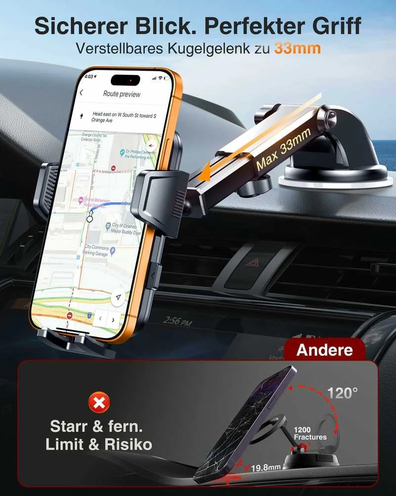 VANMASS automobilinis telefono laikiklis 3-in-1 su siurbtuku ir grotelių tvirtinimu, CTVK61