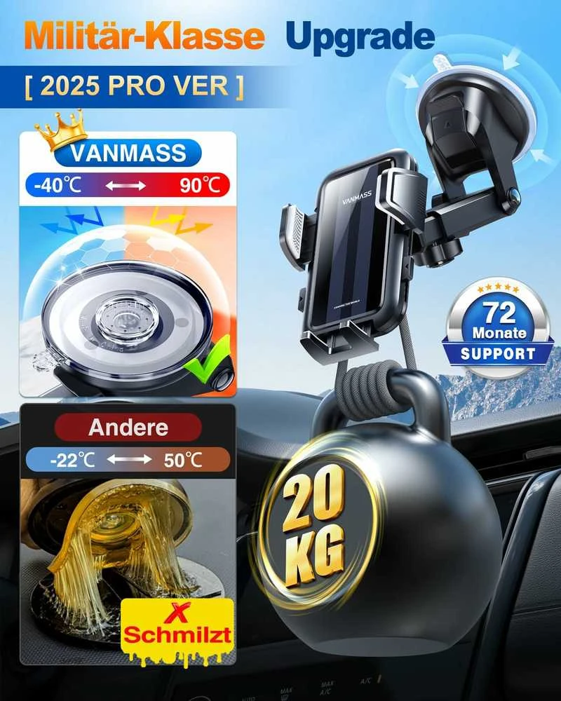 VANMASS automobilinis telefono laikiklis 3-in-1 su siurbtuku ir grotelių tvirtinimu, CTVK61