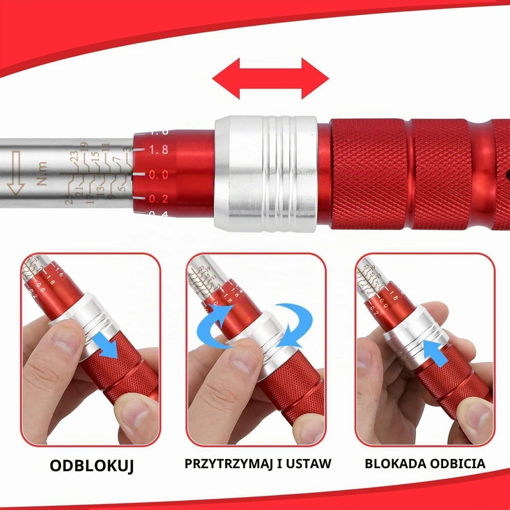 VANPO dinamometrinis raktas 1/4 col., 5–25 Nm, 72 dantų galvutė VP002