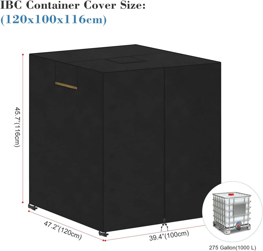 VANSHEIM IBC talpos uždangalas 1000 l, vandeniui atsparus, 120 x 100 x 116 cm, juodas