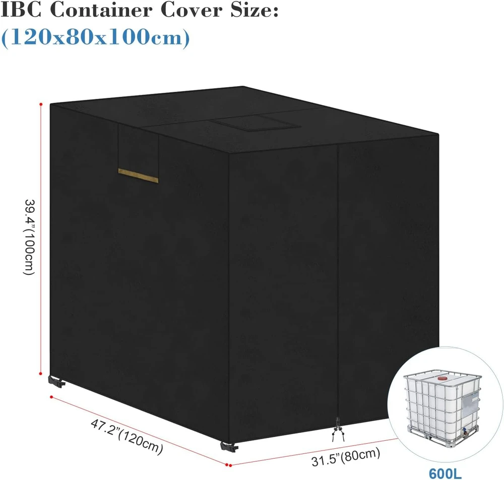VANSHEIM IBC talpos uždangalas su užtrauktuku ir lipdukais, 120 x 80 x 100 cm, poliesteris, juodas