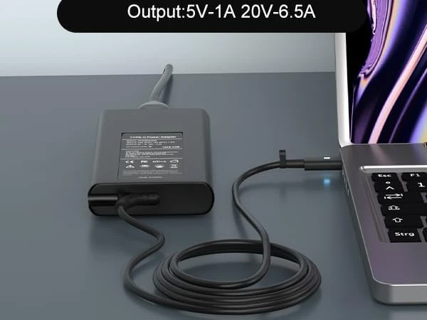 Vanzflow nešiojamojo kompiuterio USB-C įkroviklis 130 W, 20 V 6,5 A, suderinamas su Dell, USB-C jungtis