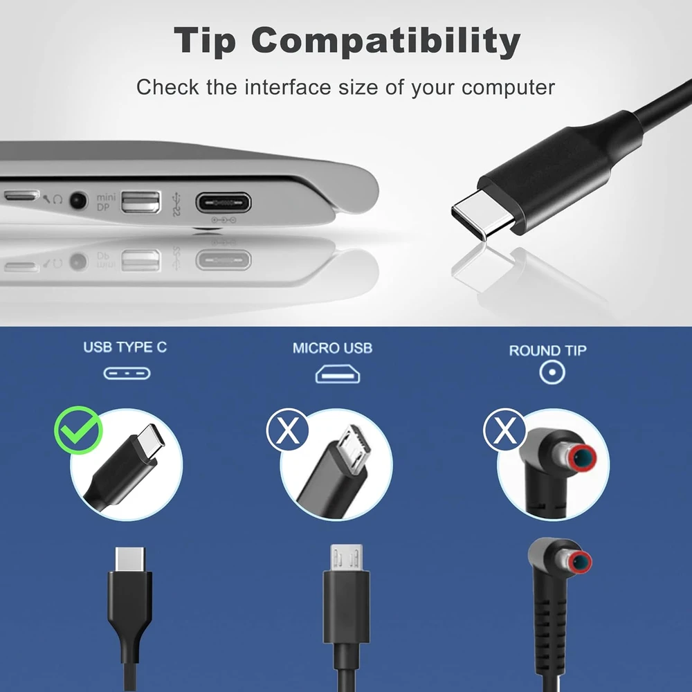Vanzflow nešiojamojo kompiuterio USB-C įkroviklis 130 W, 20 V 6,5 A, suderinamas su Dell, USB-C jungtis