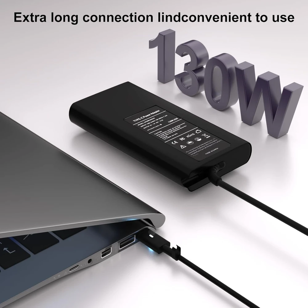 Vanzflow nešiojamojo kompiuterio USB-C įkroviklis 130 W, 20 V 6,5 A, suderinamas su Dell, USB-C jungtis