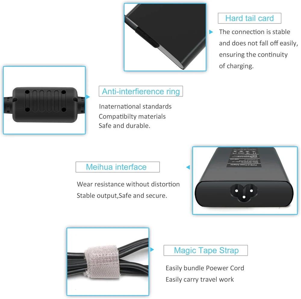 Vanzflow nešiojamojo kompiuterio USB-C įkroviklis 130 W, 20 V 6,5 A, suderinamas su Dell, USB-C jungtis