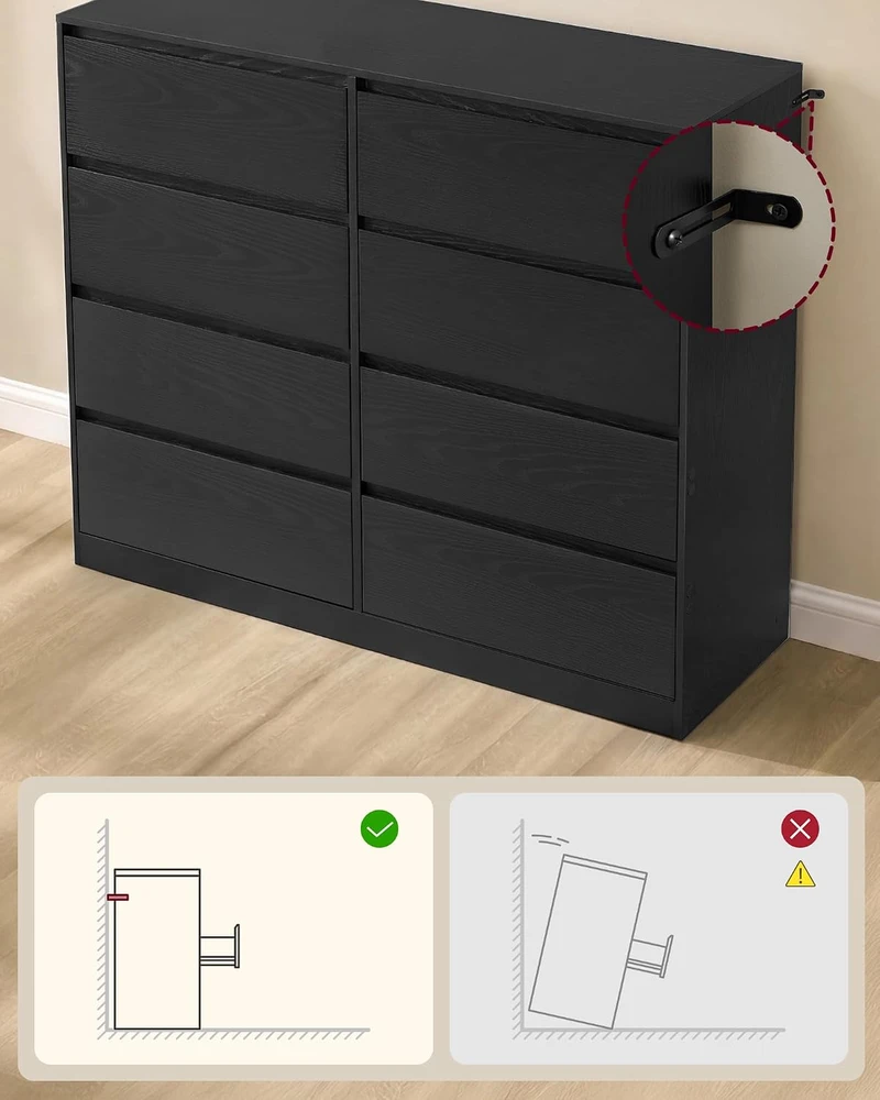 VASAGLE 8 stalčių komoda iš medžio drožlių plokštės ir MDF, 119,4 × 40 × 97,5 cm, LTS618BE01