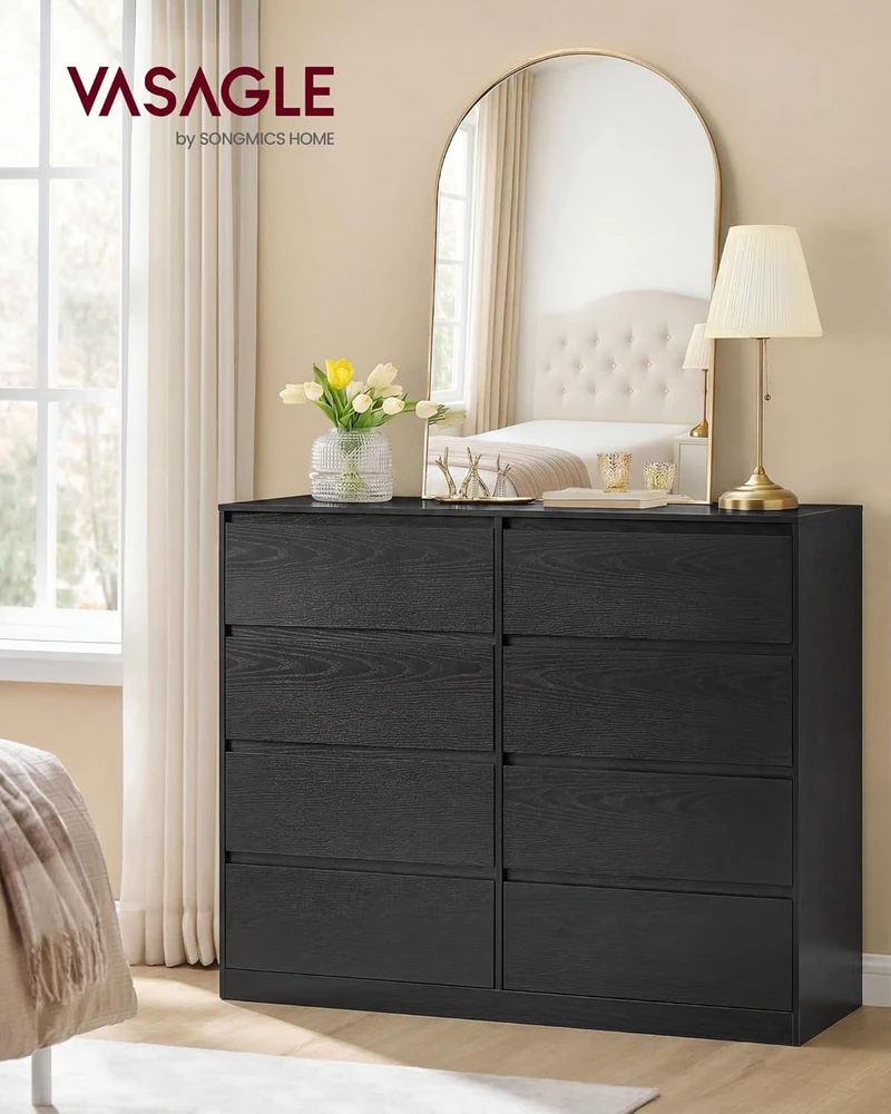VASAGLE 8 stalčių komoda iš medžio drožlių plokštės ir MDF, 119,4 × 40 × 97,5 cm, LTS618BE01