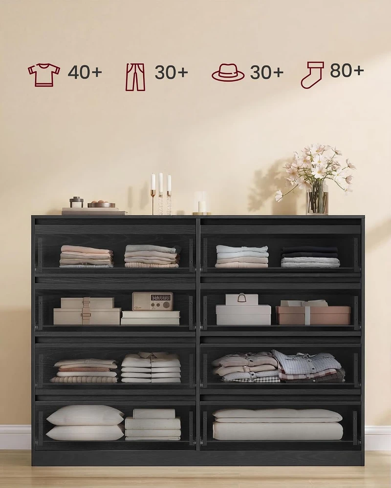 VASAGLE 8 stalčių komoda iš medžio drožlių plokštės ir MDF, 119,4 × 40 × 97,5 cm, LTS618BE01
