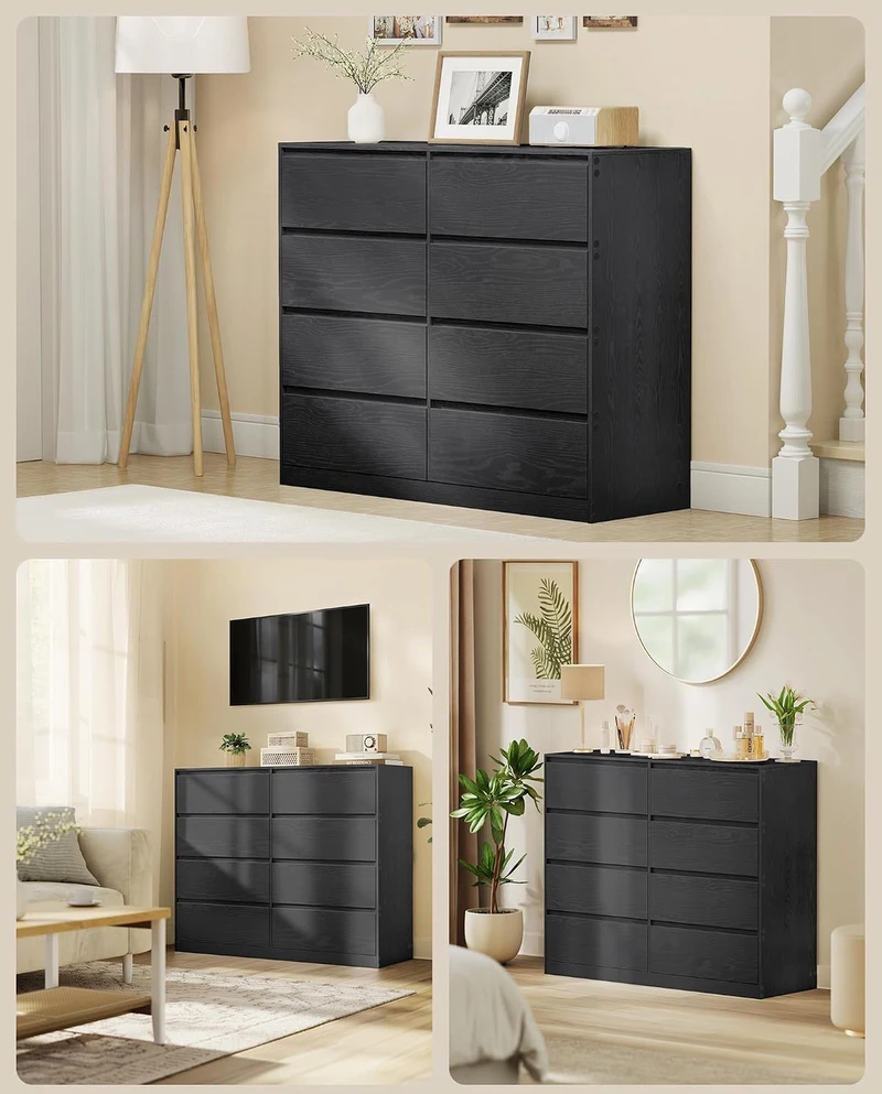 VASAGLE 8 stalčių komoda iš medžio drožlių plokštės ir MDF, 119,4 × 40 × 97,5 cm, LTS618BE01