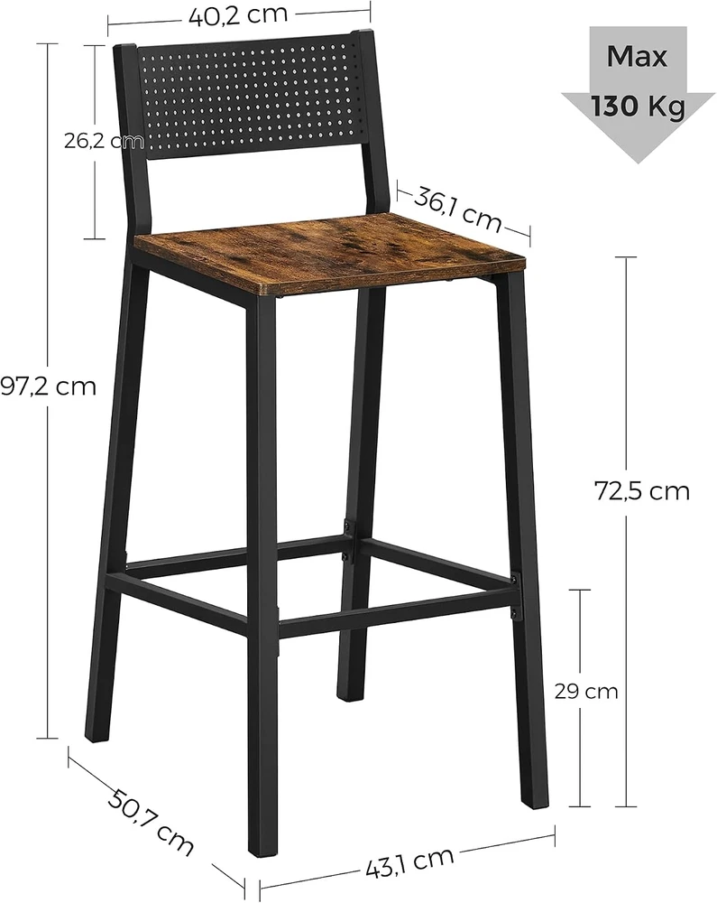 VASAGLE baro kėdės, 2 vnt., su atlošu, 72,5 cm sėdynės aukštis, LBC070B01