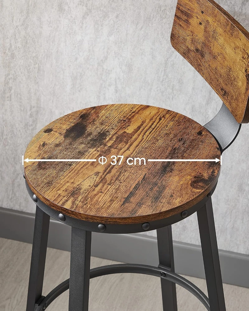 VASAGLE baro kėdės su atlošu, 4 vnt., 73 cm sėdynės aukštis, plieno rėmas