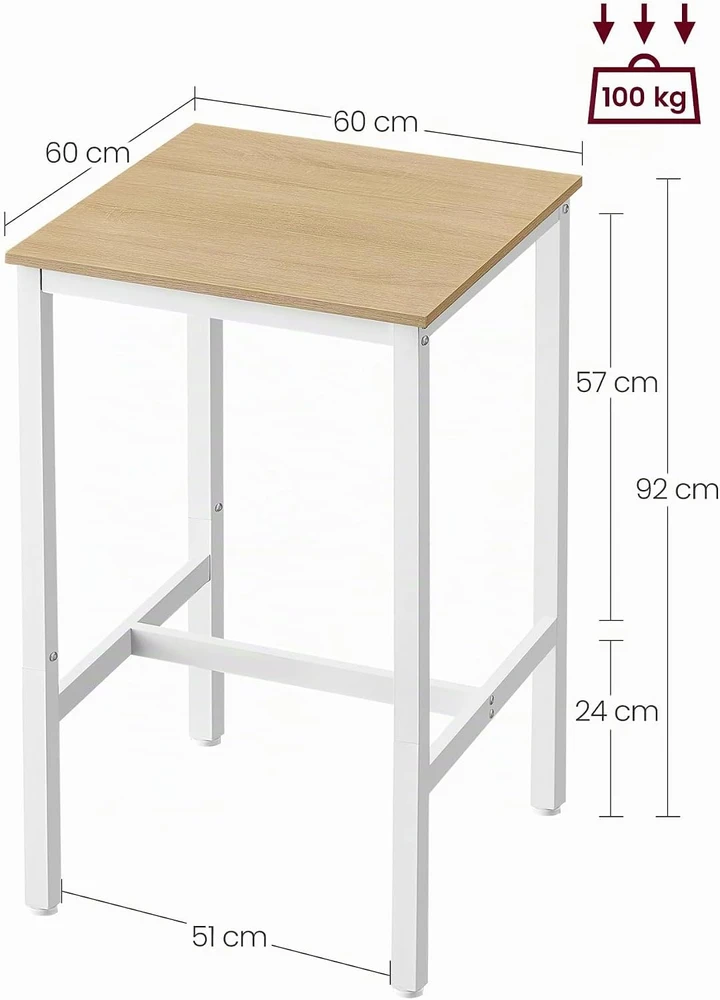 Vasagle Baro stalas su plieniniu rėmu 60 x 60 x 92 cm ąžuolinis smėlio-baltos spalvos