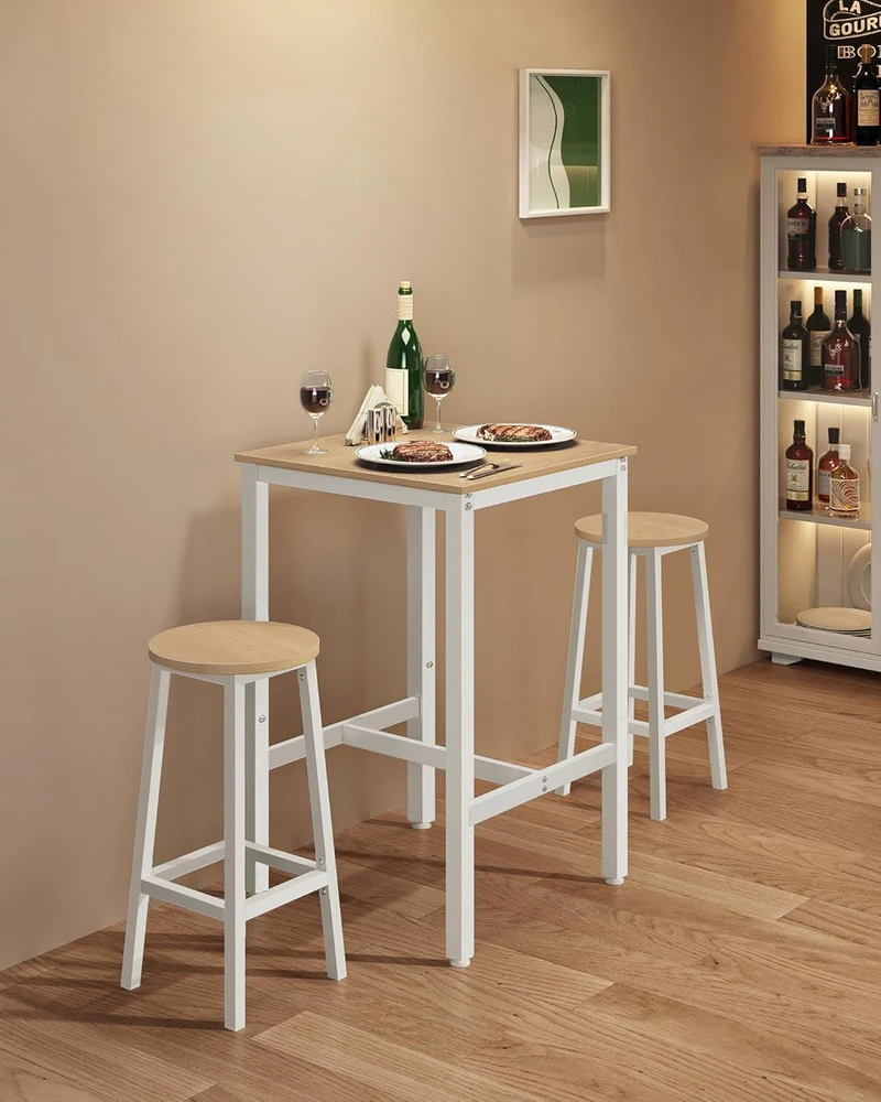 Vasagle Baro stalas su plieniniu rėmu 60 x 60 x 92 cm ąžuolinis smėlio-baltos spalvos