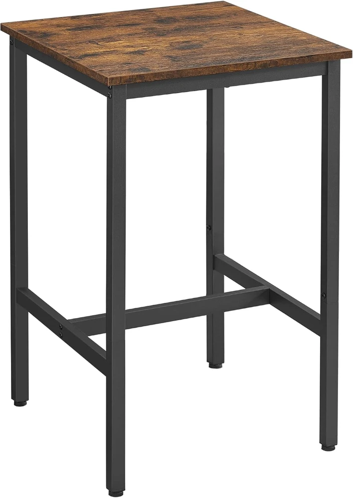 VASAGLE baro stalas, kvadratinis, plieno rėmas, 60x60x92 cm, industrinis, rudas ir juodas, LBT25X