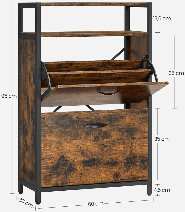 VASAGLE batų spintelė su 2 atverčiamais skyriais, 8–12 porų, 60 × 30 × 95 cm, LBS800B01