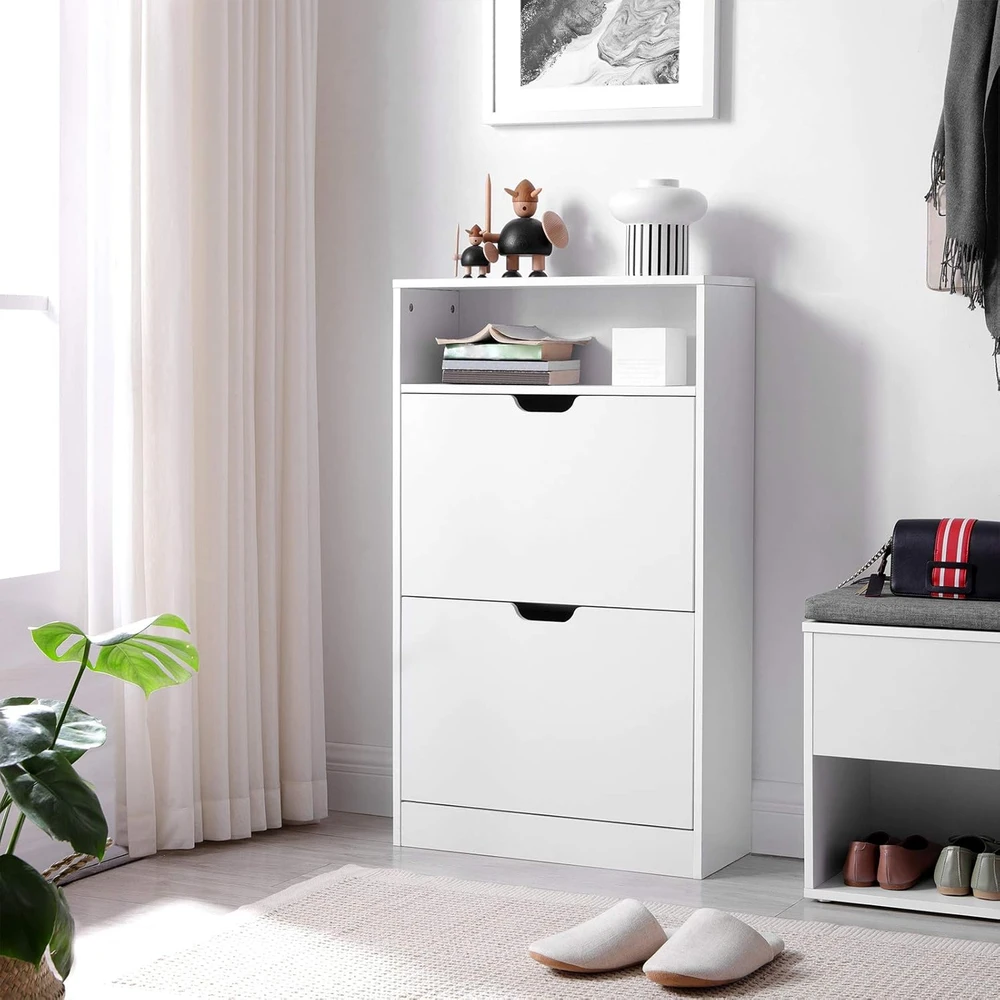VASAGLE batų spintelė su 2 atverčiamomis durelėmis ir atvira lentyna 60 × 24 × 102 cm LBC040W01