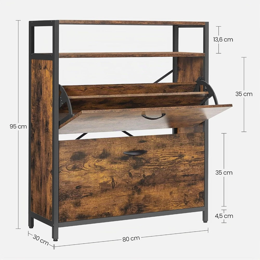 VASAGLE batų spintelė su 2 atverčiamomis durelėmis 10–16 porų, 80 × 30 × 95 cm, LBS801B01