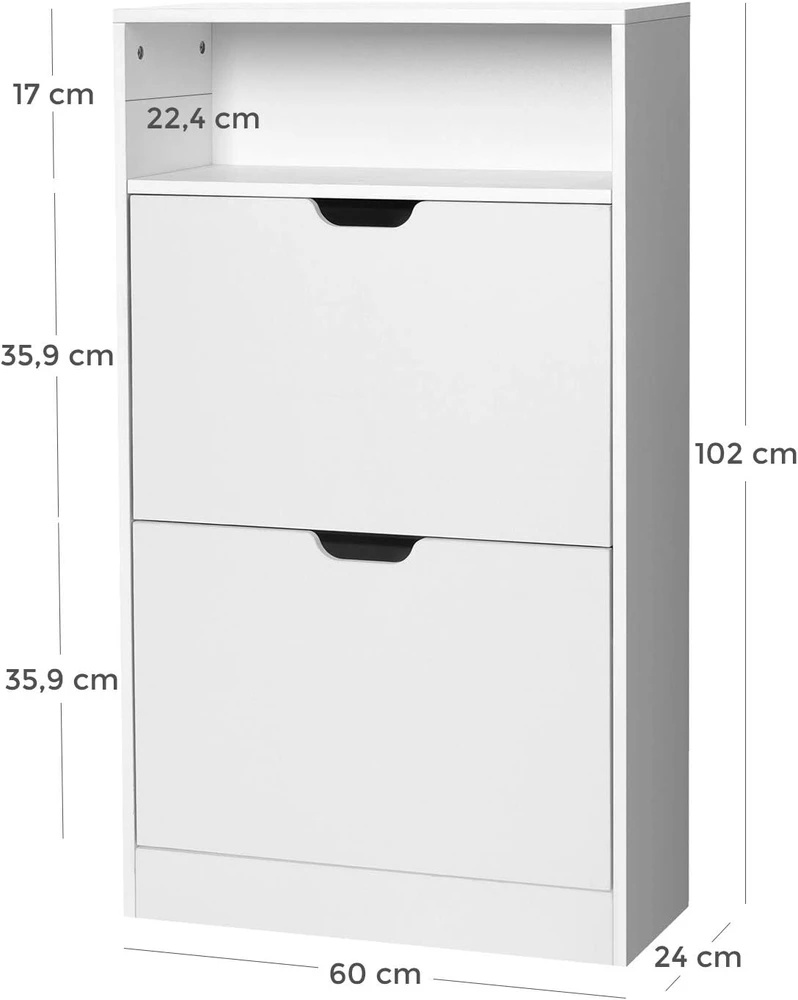 VASAGLE batų spintelė su 2 atverčiamomis durelėmis ir atvira lentyna 60 × 24 × 102 cm LBC040W01