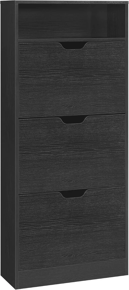 Vasagle Batų spintelė 3 durelės juoda 24 x 60 x 139 cm