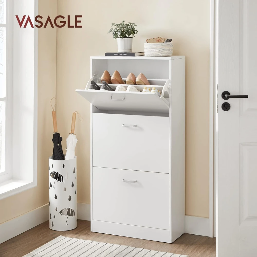 Vasagle Batų spintelė 3 atvartai balta