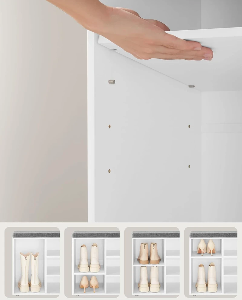Songmics VASAGLE batų suoliukas su paminkštinta sėdyne, 10 skyrių, 104 × 30 × 48 cm, LHS10WT