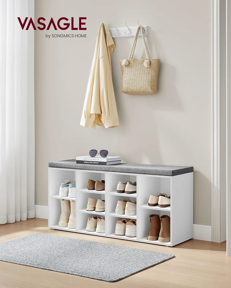 Songmics VASAGLE batų suoliukas su paminkštinta sėdyne, 10 skyrių, 104 × 30 × 48 cm, LHS10WT