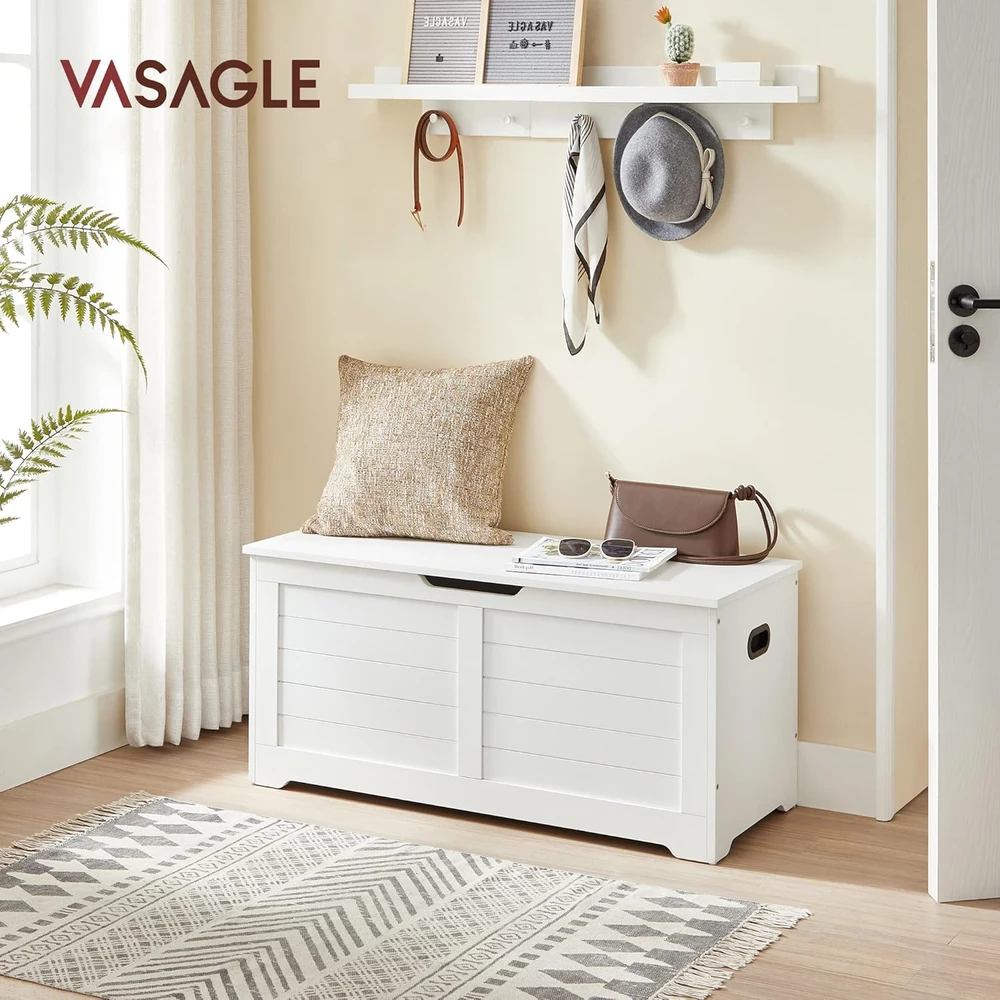 Songmics VASAGLE batų suoliukas su saugykla, baldas su sėdima dalimi, 100x40x46 cm, baltas matinis, LSB061T10
