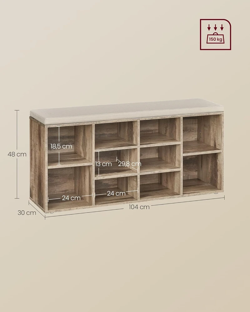 Vasagle Batų lentyna su sėdyne 30 x 104 x 48 cm kupranugario rudos spalvos