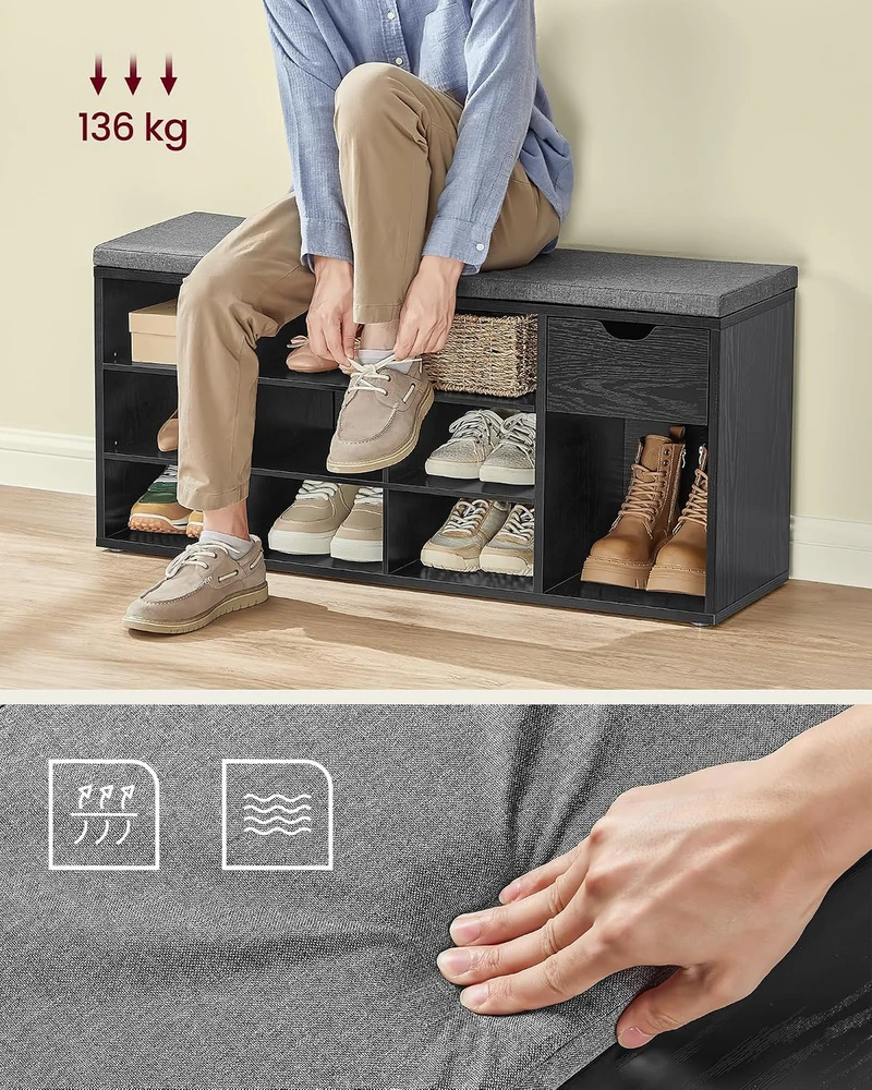 VASAGLE batų suoliukas su stalčiumi ir paminkštinta sėdyne 30 × 104 × 48 cm LHS024B02