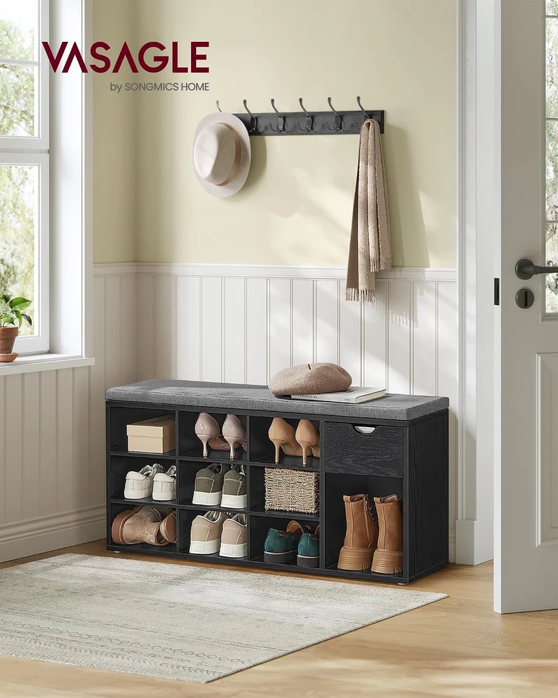 VASAGLE batų suoliukas su stalčiumi ir paminkštinta sėdyne 30 × 104 × 48 cm LHS024B02